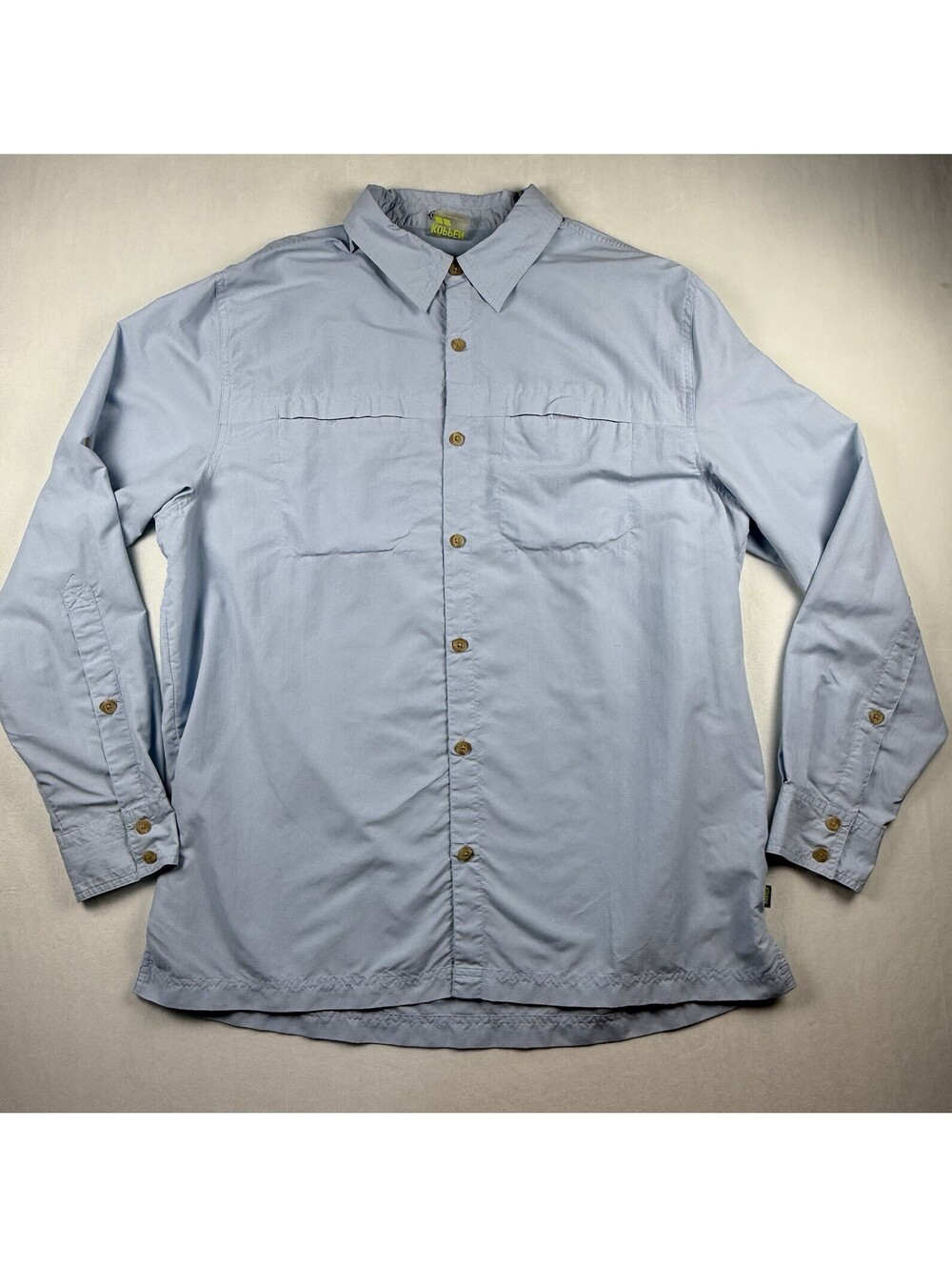 Koppen UPF Insect Shield Shirt Top Sz L Blue Long Sleeve Hiking Fishing Outdoor